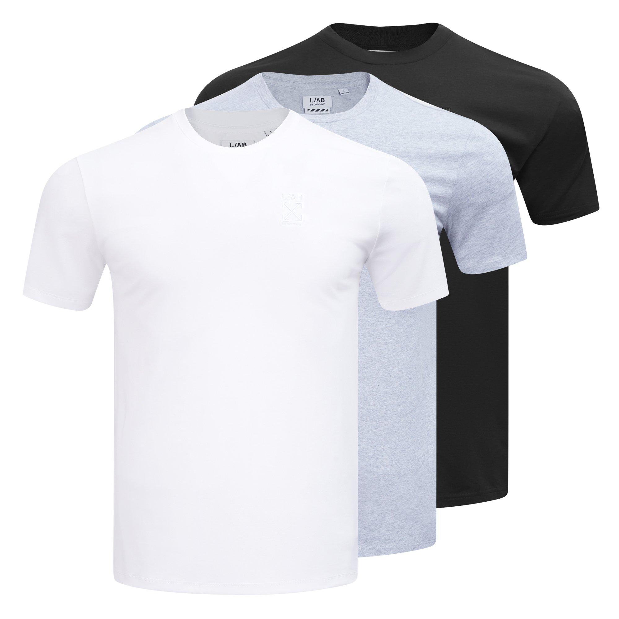 L/AB c/o Off-White Men's Short Sleeve Crewneck Undershirt (3 Pack) - Black/White/Grey - BLACK/WHITE/GREY